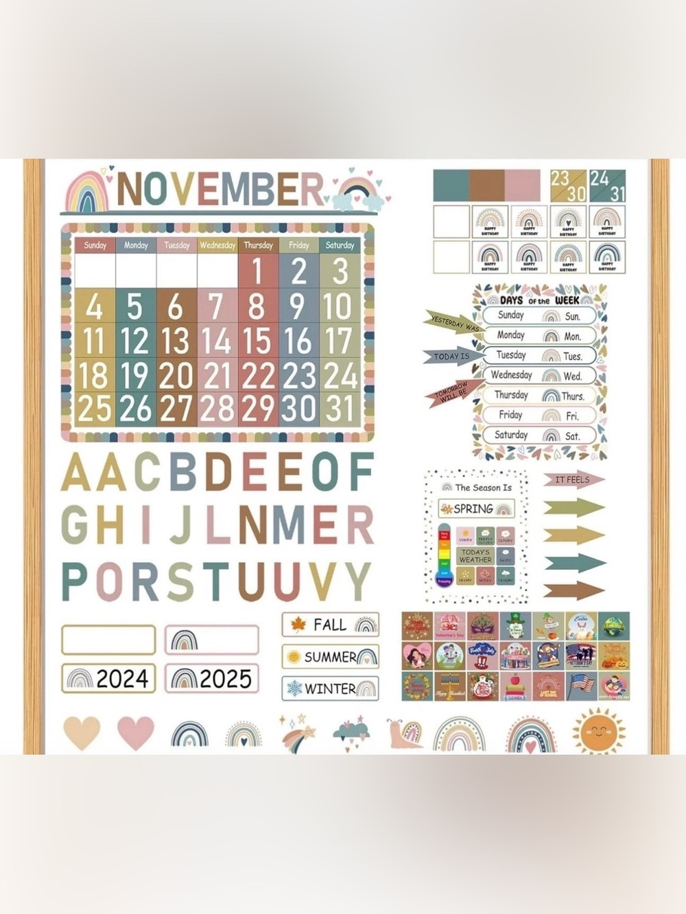 November Classroom Calendar Set - Rainbow Neutral Tones - Picture 1 of 4